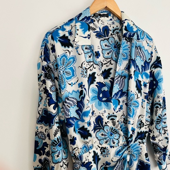 Zara Satin Effect Print Wrap Dress - Picture 14 of 16